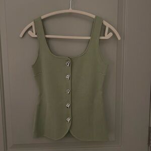 Zara Olive Green Tank Top with Decorative Silver Buttons